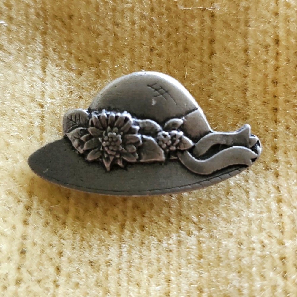 Birds and Blooms limited edition pewter hat brooch
